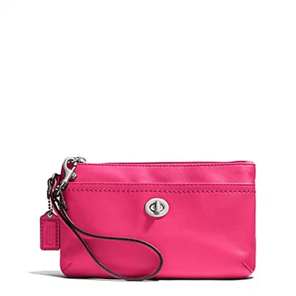 COACH F51110 Campbell Leather Medium Wristlet Silver / Pomegranate - Picture 1 of 1